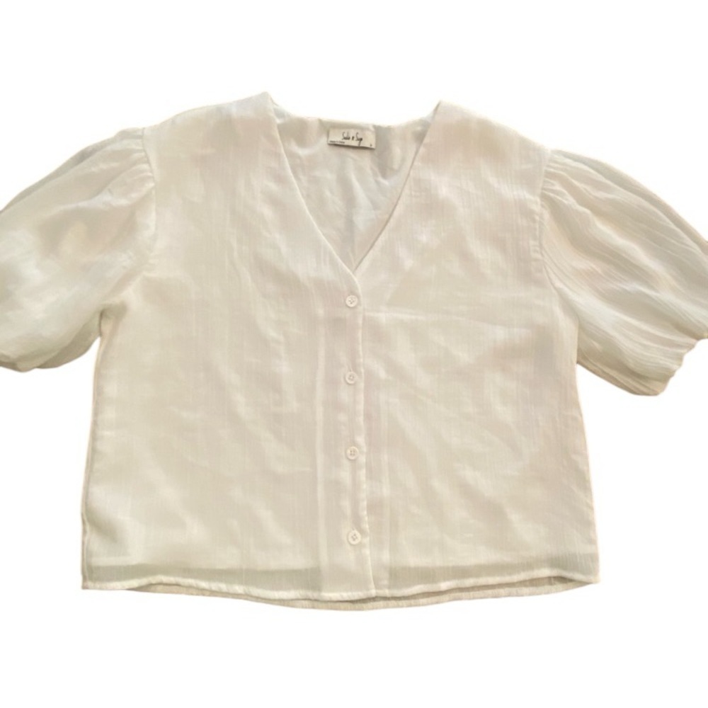 Sadie & Sage Women’s White Oversized Boxy Blouse Short Sleeves Lined Small nwot